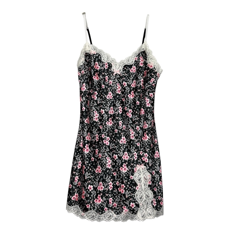 Victorias Secret Cherry Blossom Floral Printed Lace Trim Slip Dress